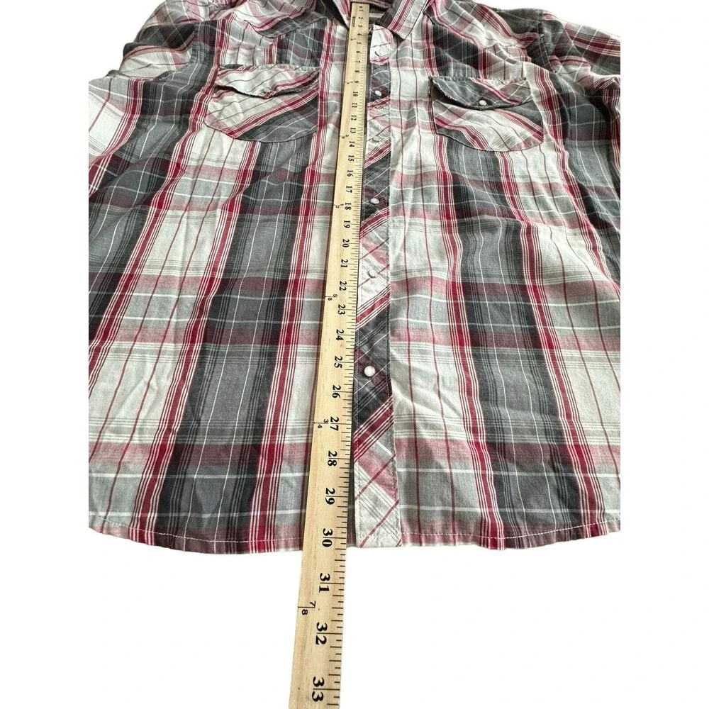 Levis Mens 3XL Shirt Pearl Snap Red Gray Multi Plaid Cotton Blend Long Sleeve L7